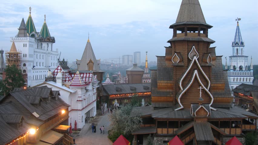 People walk on cultural entertainment complex Kremlin in Izmailovo in evening, on Annual action Night of Museums, on May 19, 2012 in Moscow, Russia
