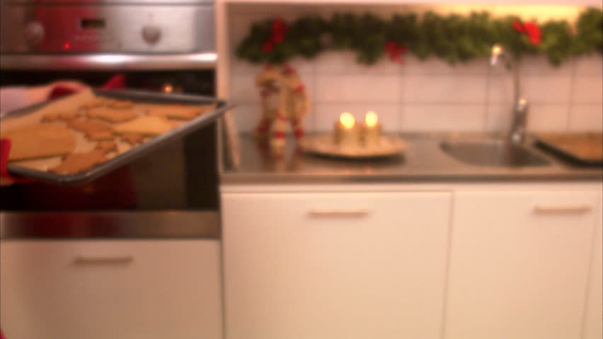 Baking tray with gingerbread biscuits, Sweden.
