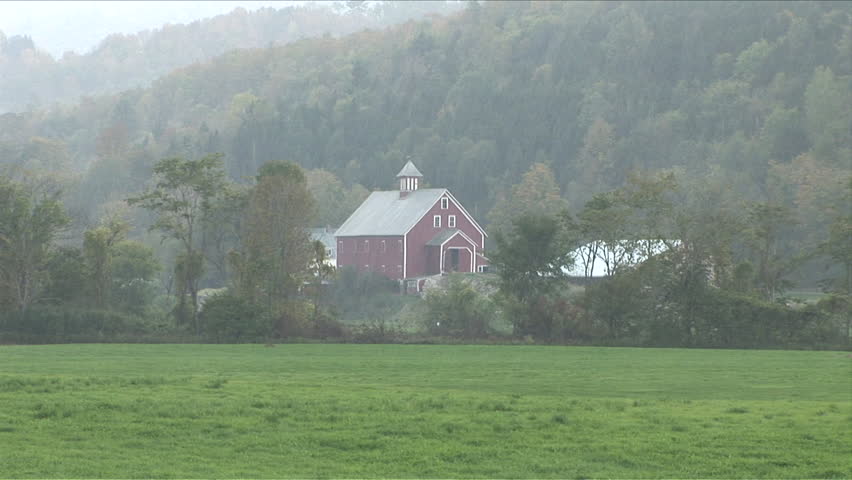 View of a farmhouse in Vermont United States seen through the rain