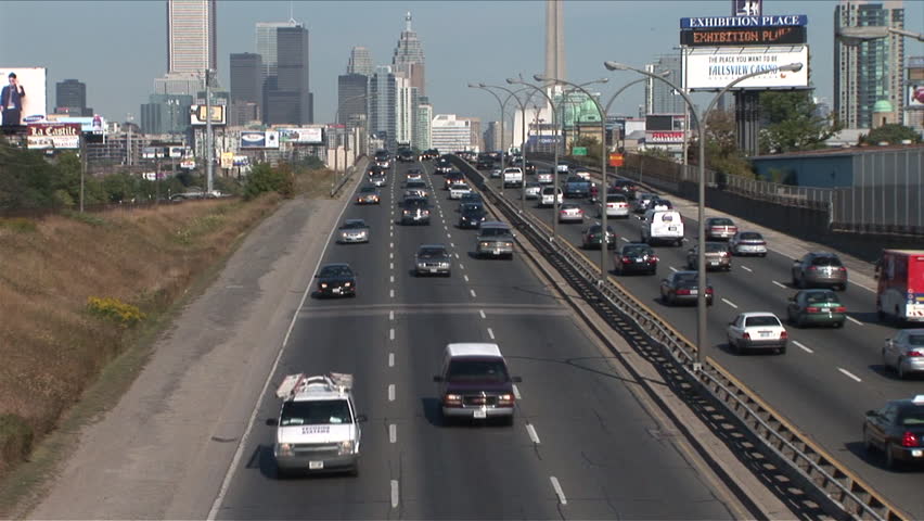 View of CN Tower as seen from the highway approaching Ontario Toronto Canada