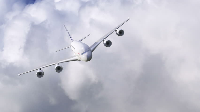 Airplane flying through clouds