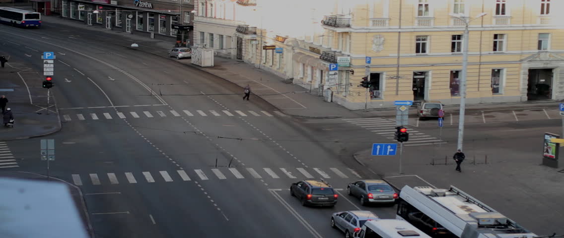 RIGA, LV, MAY 2012 - Time lapse of a busy intersection in Riga, Latvia.