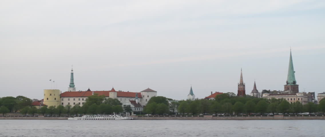 Castle and town in Riga, Latvia. View from across Daugava river.