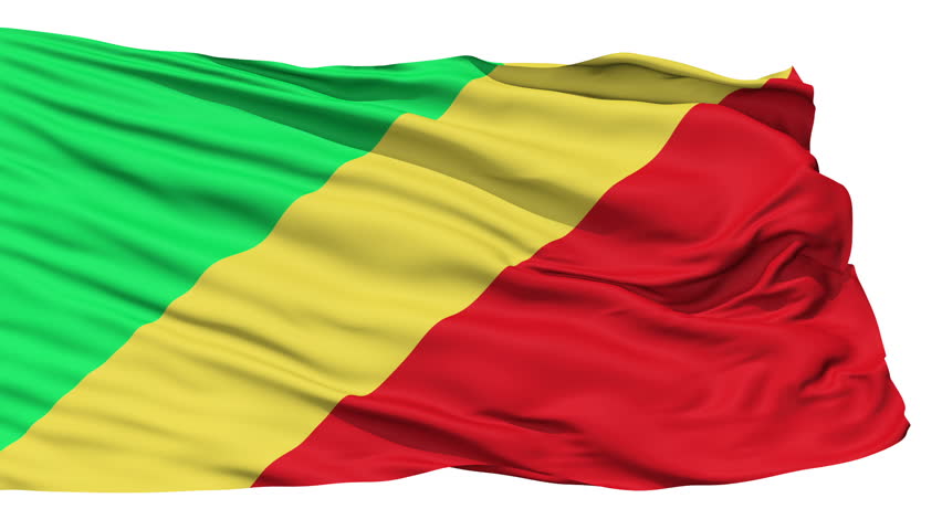 Animation of the full fluttering national flag of Republic of Congo isolated on white