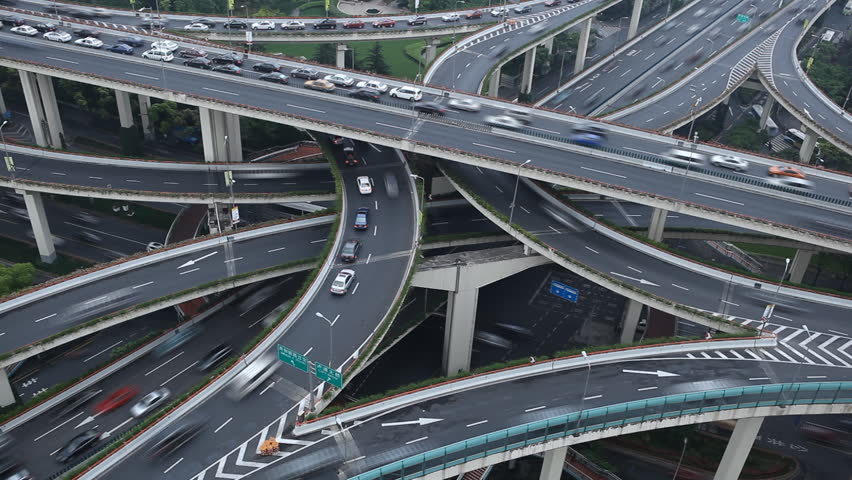 Time Lapse of Aerial View of Shanghai busiest highway, Yan'an East Road Overpass, Interchange