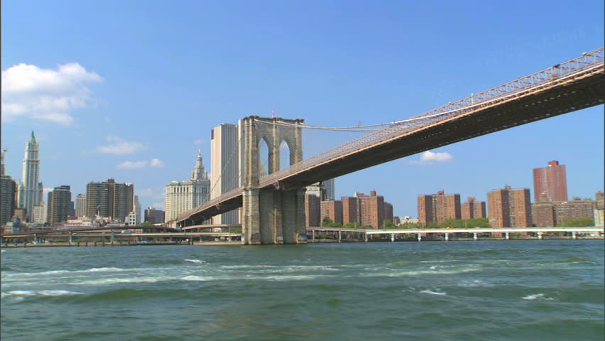 A nicely composed shot of the Brooklyn Bridge as seen from the water