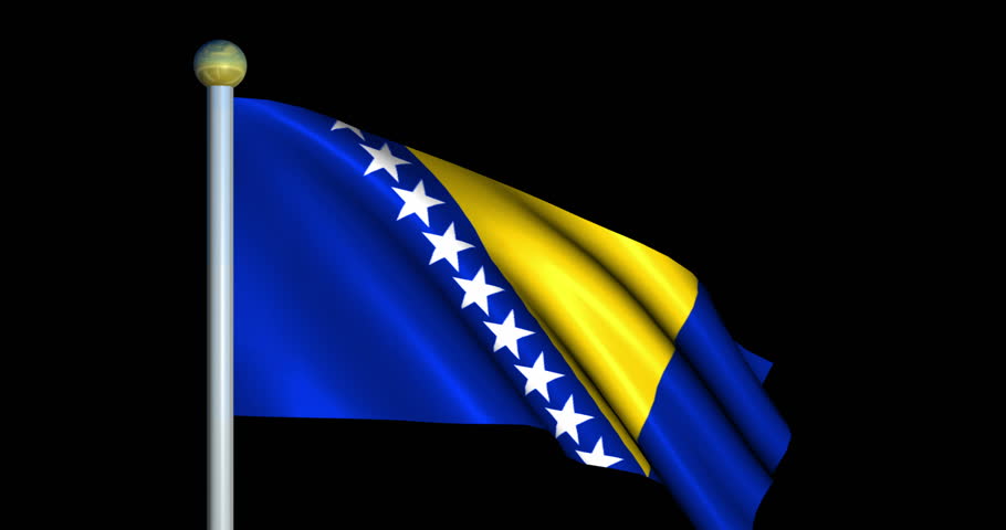 Bosnia National Flag Waving On Flagpole On Black Background With Spotlights Stock Footage Video 1883