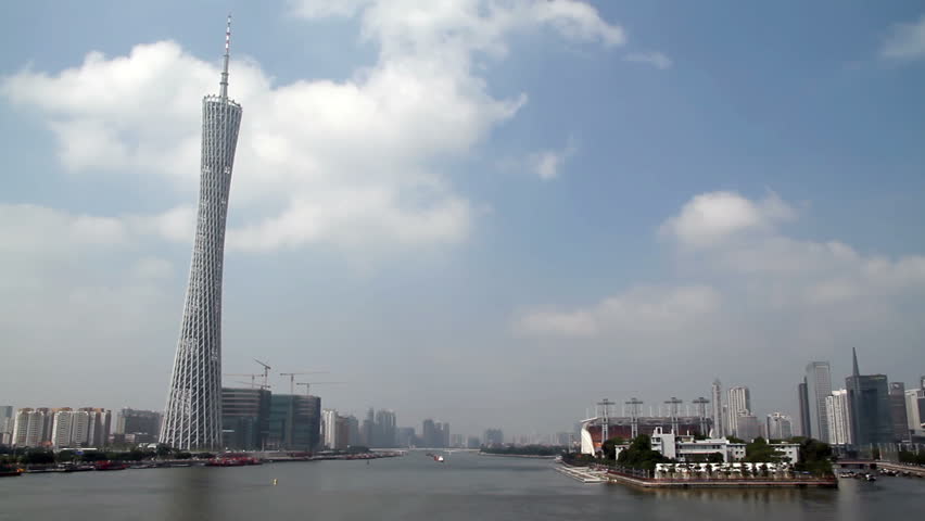GUANGZHOU - OCTOBER 2: Time lapse of Guangzhou Pearl River and TV Tower, This tower with a height of 618 meters,  was finished in October 2010. shot on October 2, 2010 in Guangzhou, China.
