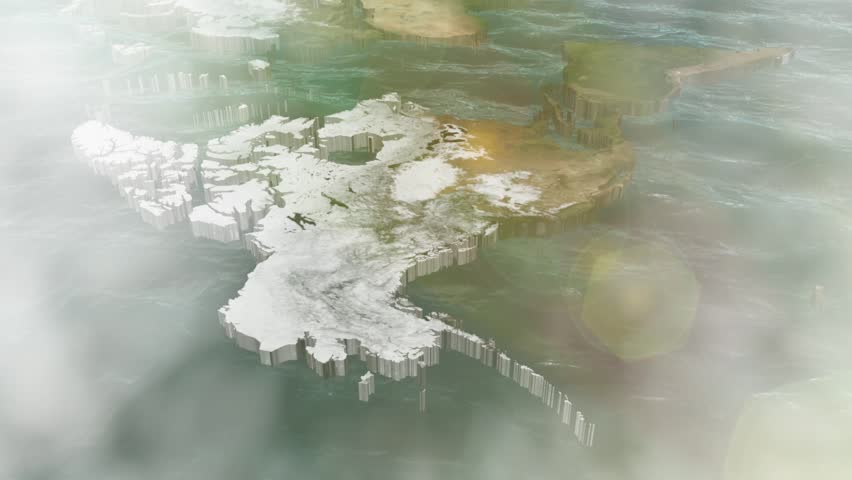 Rotate a Sunny 3D USA and Canada Map with Sea, Clouds and Sun 