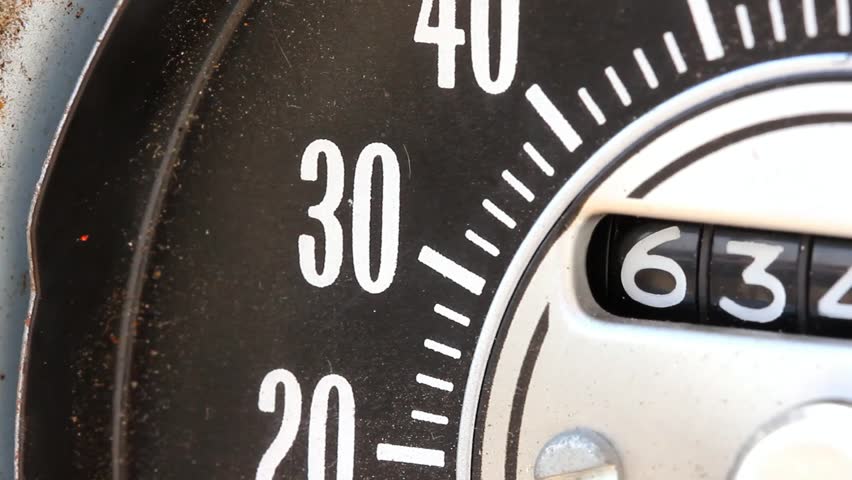 Mechanical Speedometer Showing Thirty Miles Per Hour Macro