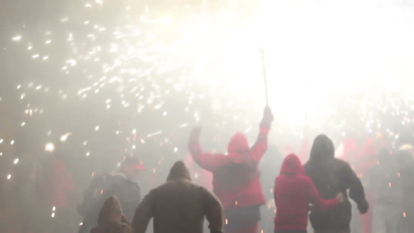The correfoc, of fire run during the la merce festival in Barcelona. 10 September 2011, Barcelona, Spain