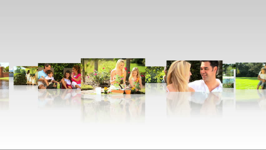 3D digital montage clips young Caucasian families enjoying personal time together outdoors