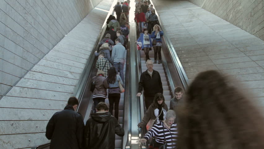 LIVERPOOL, MERSEYSIDE/ENGLAND - OCTOBER 22: Unidentified shoppers using the long escalator to get to the new shopping center of Liverpool ONE on October 22, 2011 in Liverpool. 