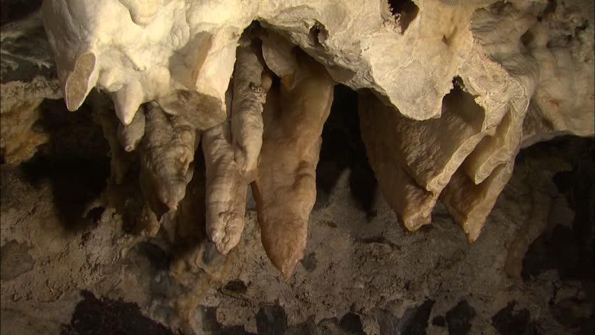 Group of broken stalactites in cave