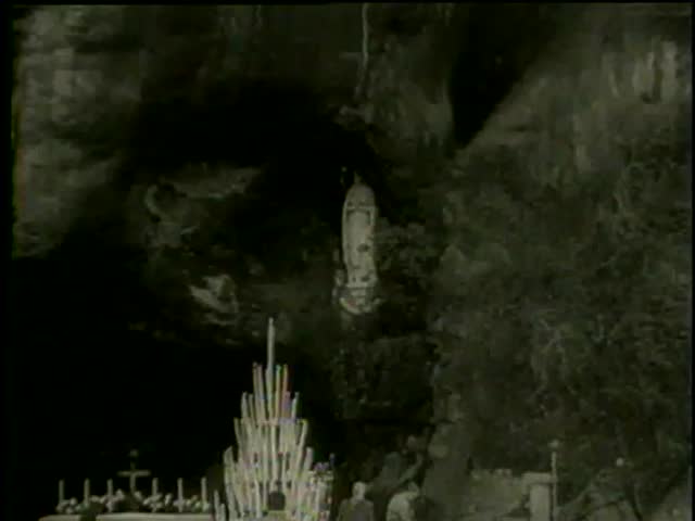 The statue of Our Lady of Lourdes Lourdes France in Lourdes, France circa 1958 - MGM PICTURES, UNIVERSAL-INTERNATIONAL NEWSREEL, USA, filmed in 1958