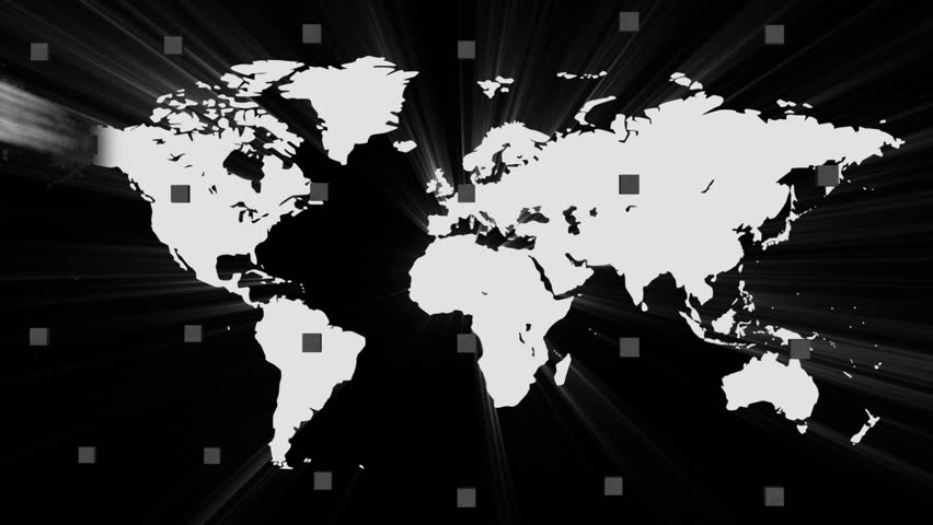 Global map shattering in pieces by light from behind and revealing a white map. This is to be use as a background element - use it as ADD, SCREEN or DODGE blending mode inside editing program.
