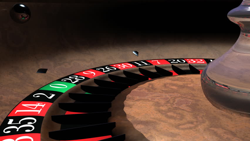 Spinning roulette wheel toward camera low angle and animated ball