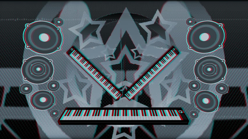 Anaglyph 3D Music Themed Animated background - Synthesizers & Keyboards - Suitable for VJ or Music Events