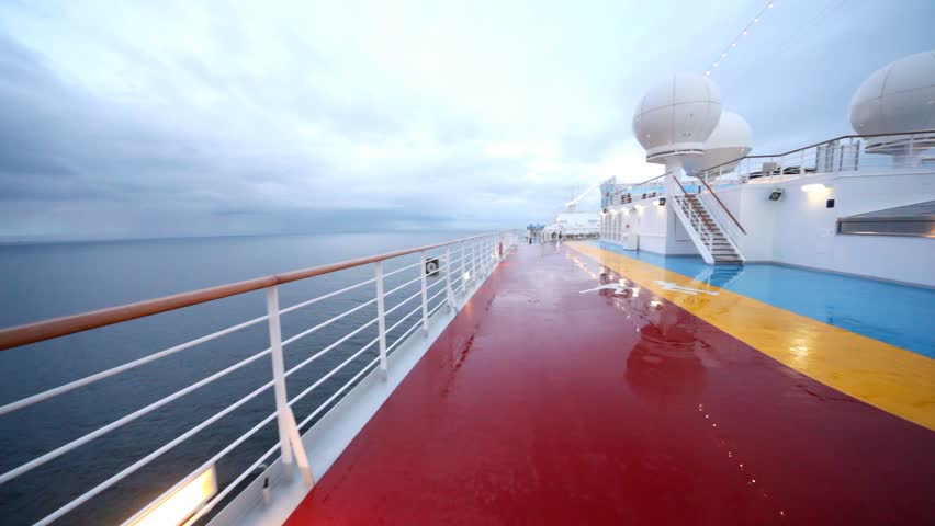 movement on empty deck of floating ship in evening