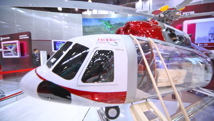 MOSCOW - MAY 21: Miniature of helicopter Mi-17 Vip stands on International exhibition of helicopter industry of Helirussia in Exhibition center Expo Crocus, on May 21, 2012 in Moscow, Russia