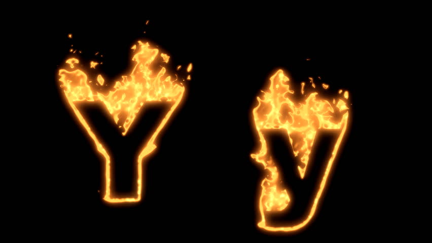 Flaming Alphabet. Upper and lower case Y bursting into flames. Part of a series an alphabet, numbers and other characters.