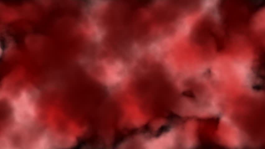 Red colors, cloud-like forms changing shape and moving.