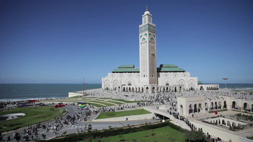 Hassan II Mosque, the third largest mosque in the world, against a blue sky