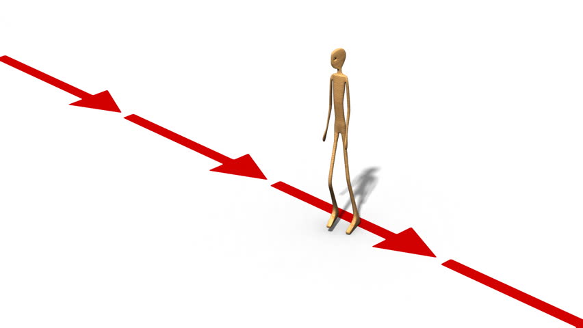 Stylized figure moving along a path changes direction.
