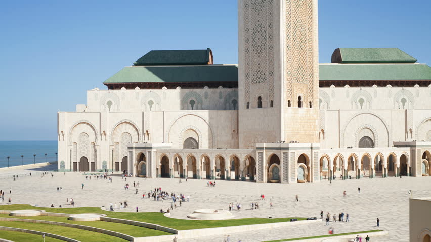 center shot of Hassan II Mosque, the third largest mosque in the world, Casablanca, Morocco,