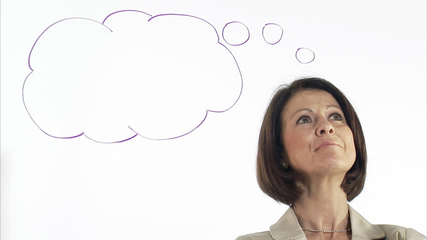 A business woman with a thought-bubble