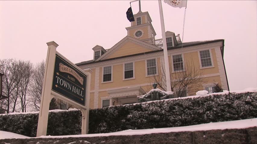 NEW ENGLAND - CIRCA JANUARY 2006: New England Town Hall building on snowy street