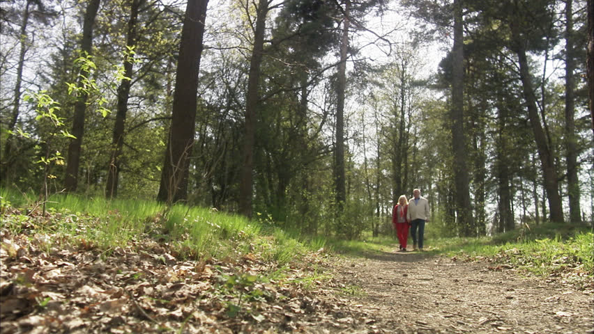 Senior couple walking in a forest