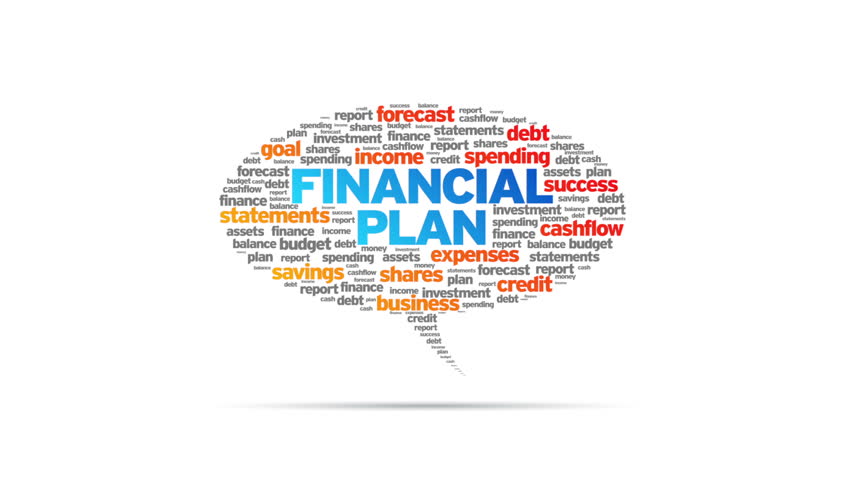 Animated rotating Financial Plan Speech Bubble on white background. 