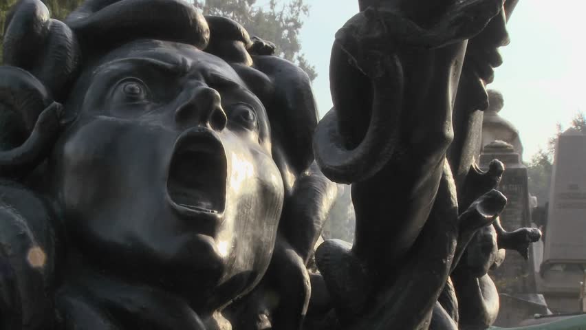 MILAN, ITALY-CIRCA 2011-A statue of Medusa seems to be crying out in horror.