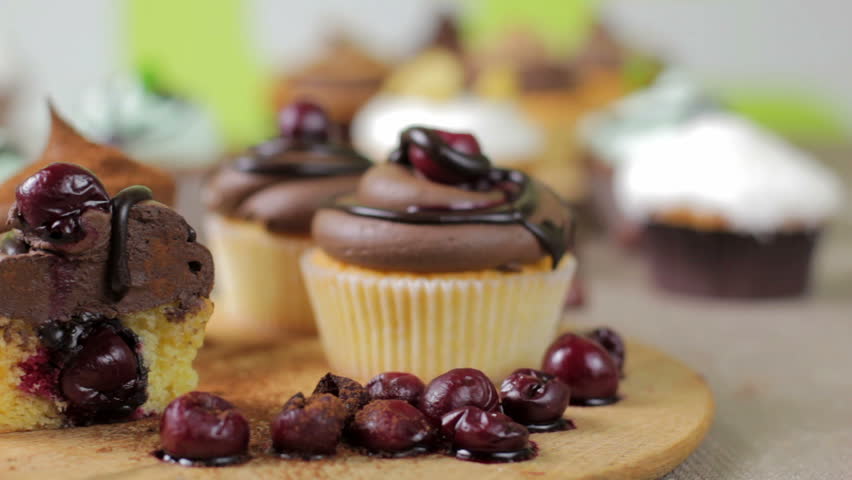 Closeup of an assortment of cupcakes