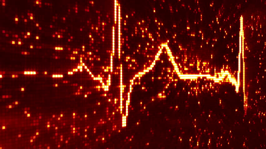digital pixel EKG electrocardiogram pulse orange. computer generated seamless loop abstract motion background. HD 1080 progressive