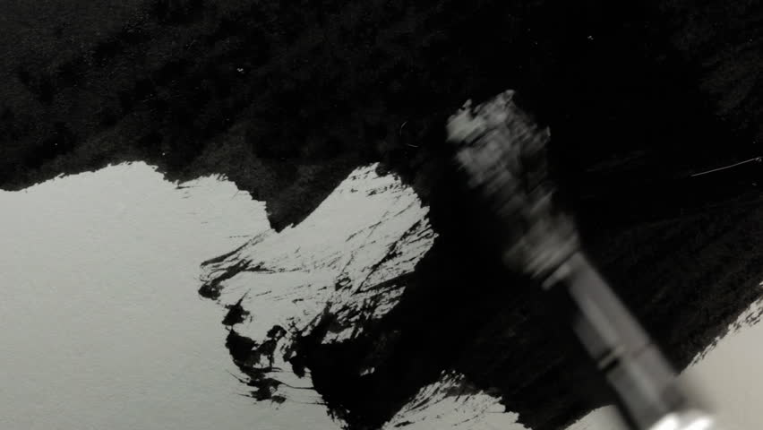 Paint over a brush. Used brush painting on white paper with black ink.
