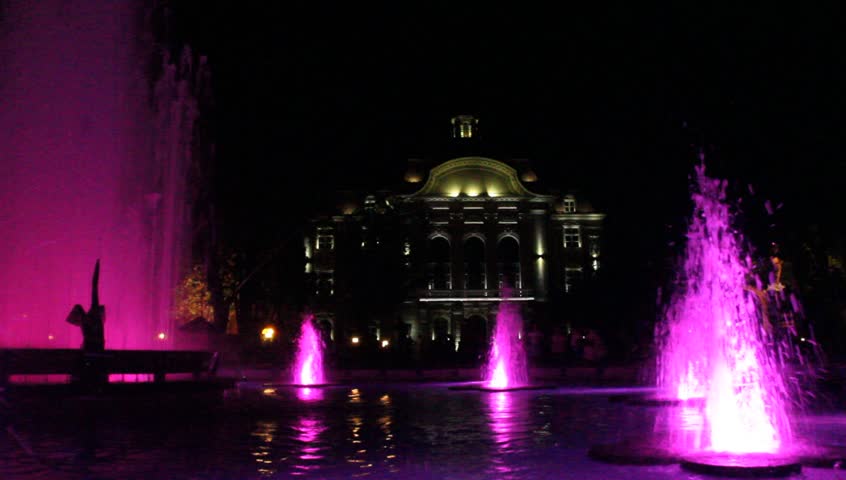 Fountain in Plovdiv at night, Bulgaria