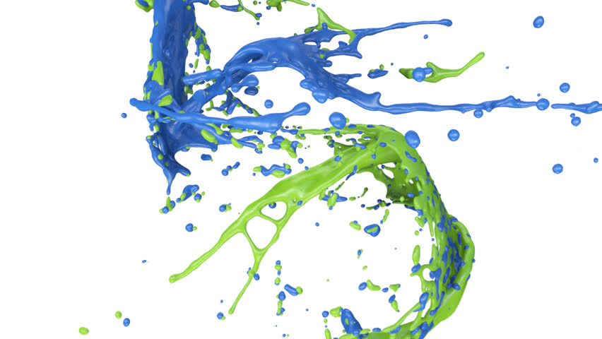 blue and green paint splashes collide in slow motion (FULL HD)