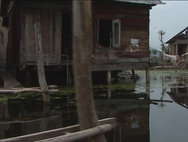 Wooden huts on Dal lake in Srinagar, Kashmir