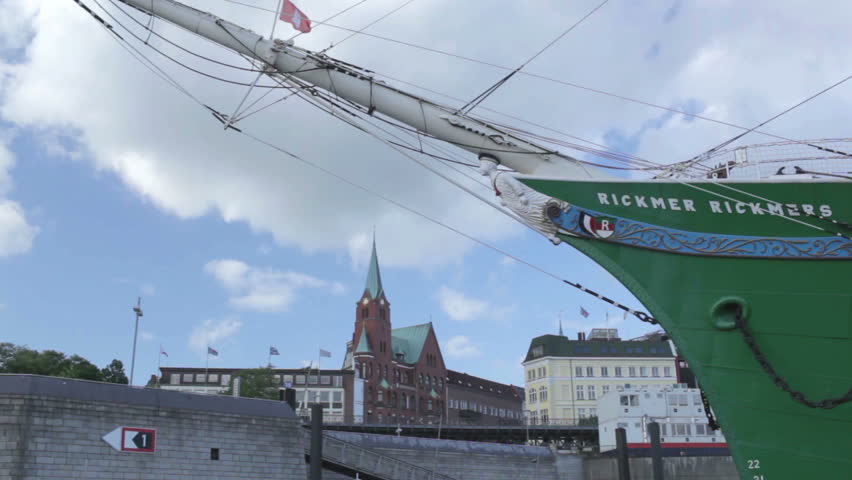 HAMBURG - JUNE 1, 2012: The nose of the ship at the Hamburg port. Time lapse.