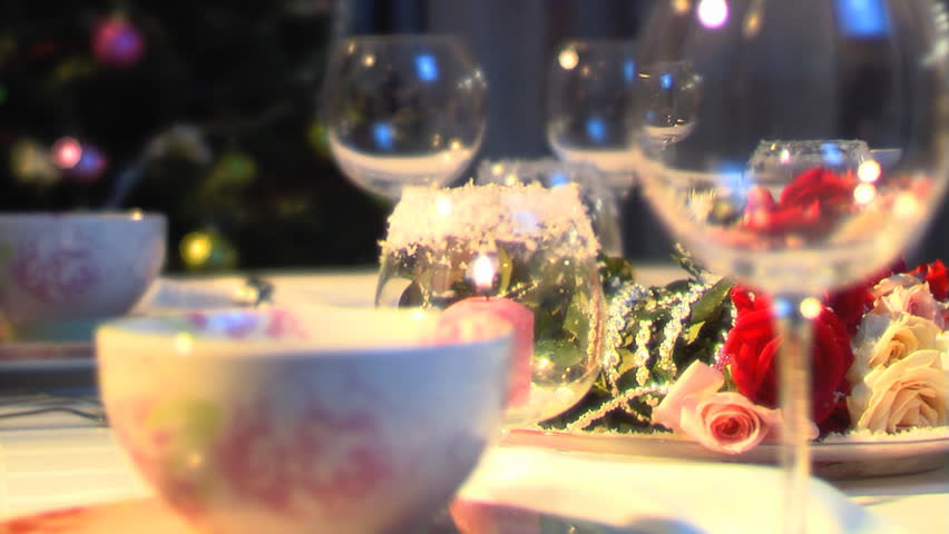 Holiday table setting in a home.