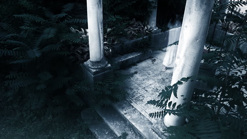 Horror Concept - ghost of mysterious girl in white dress. 