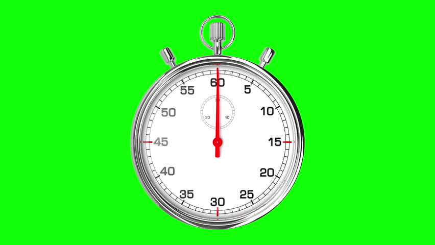 Stopwatch Loop Realtime (Green Screen). Realistic stopwatch animation in seamless loop, realtime speed (full 60 seconds).