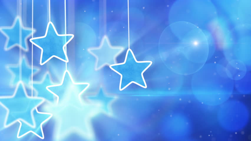 blue hanging stars and bokeh lights loop background