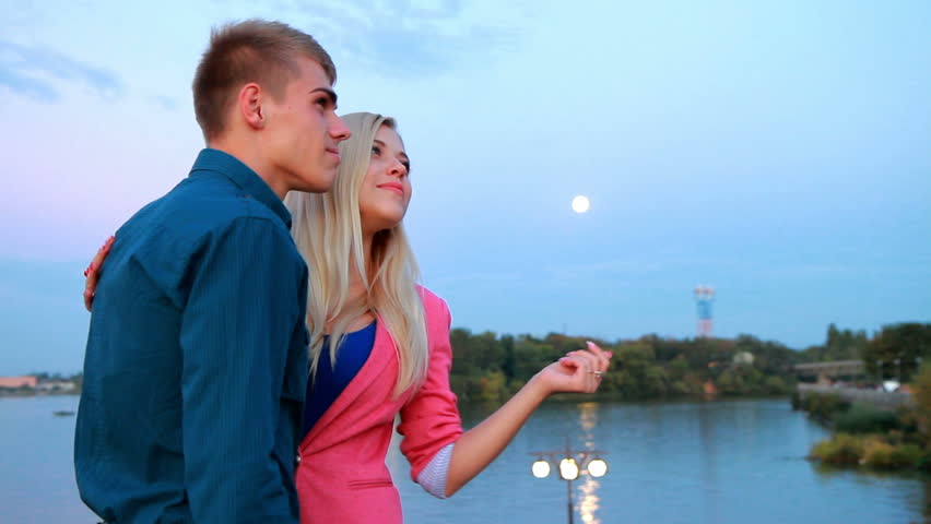 young couple on an evening promenade.
