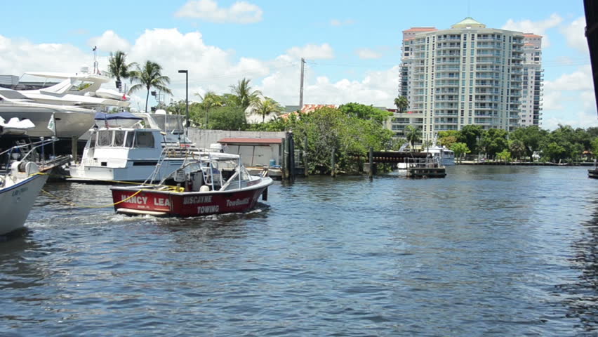 FORT LAUDERDALE - AUGUST 5: Yachts arrive at Fort Lauderdale marina for storage ahead of incoming tropical storm on August 5, 2012