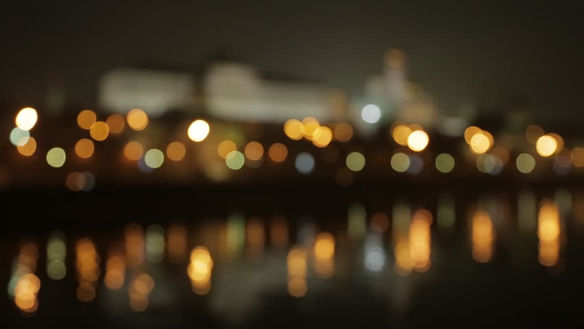 night view on the Kremlin embankment. Moscow, Russia,  bokeh
