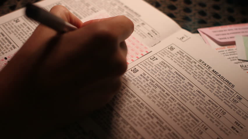 Voter Filling Out Election Ballot 