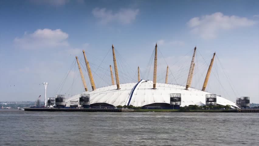 LONDON - CIRCA 2012 : Hyper Lapse - Time Lapse in motion of the 02 Arena in London with Thames River , London, UK